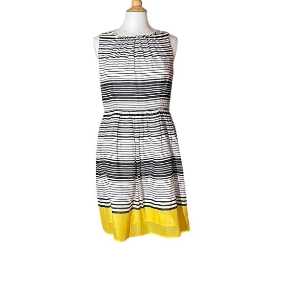 Talbots Cotton Navy, White, Yellow Stripe Sleeveless Full Dress, Size 10 - Picture 1 of 12